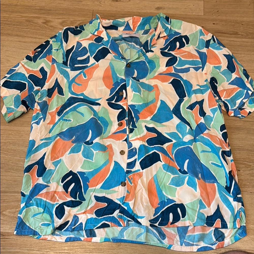 Old Navy Blue and Orange Casual Button Down Shirt